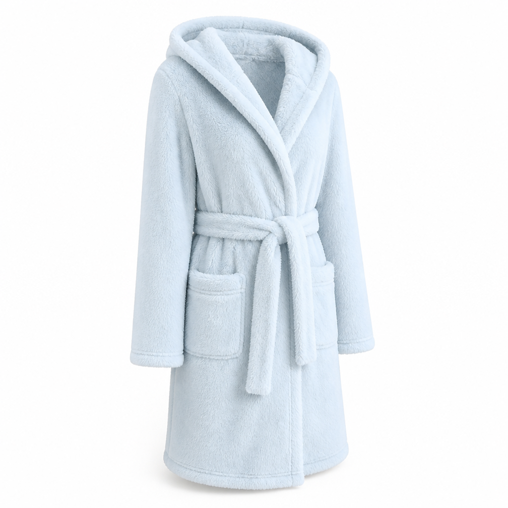 Damesbadjas | Fleece met capuchon | Verstelbare ceintuur | Kniehoog model