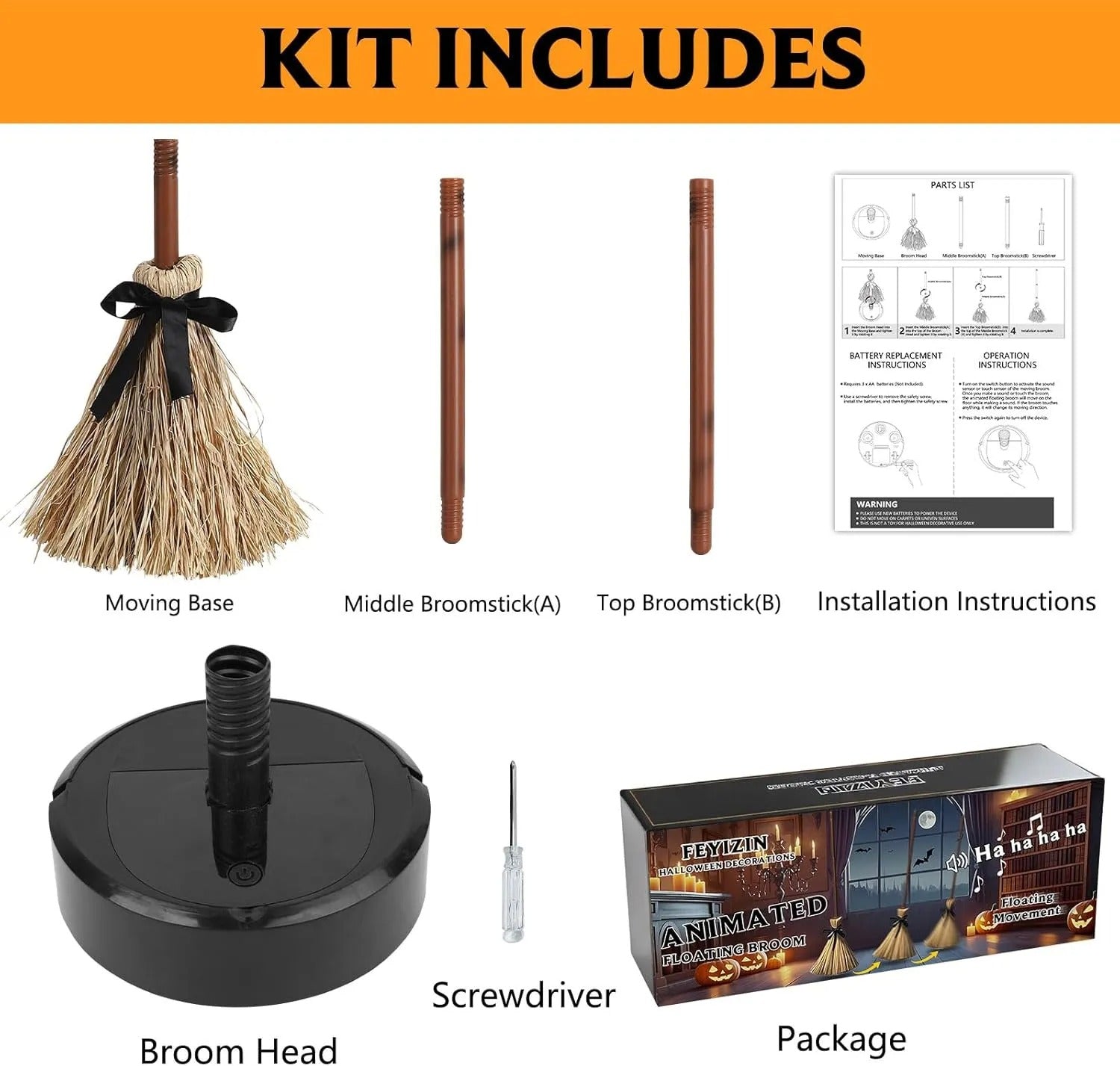 Interactief zwevend heksenbezem Halloweendecor met geluid en touchrespons