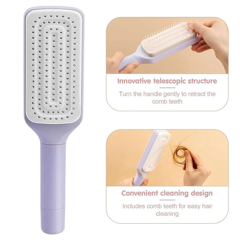 4-in-1 Zelfreinigende Antistatische Haarborstel en Hoofdhuidmassageapparaat