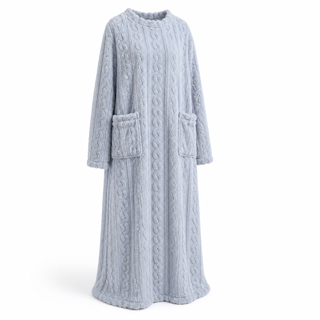 Dames fleecejurk | Zachte fleece | Lange pasvorm met voorzakken | Thuiscomfort