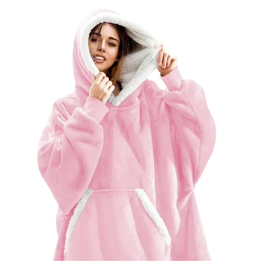 Binnenzijde van de dekenhoodie met warme Sherpavoering