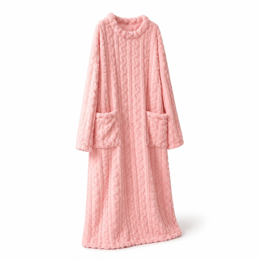 Dames fleecejurk | Zachte fleece | Lange pasvorm met voorzakken | Thuiscomfort