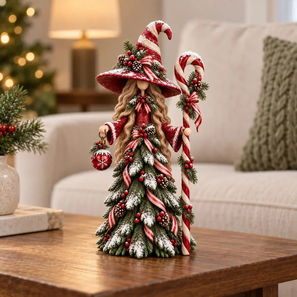 Set kerstfiguren met dennentakken en sfeervolle LED-verlichting