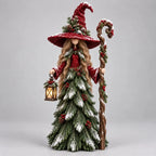 Kerstdecoratiefiguren | Sneeuwbedekt dennendecor | Warme LED-lantaarn | Set van 3