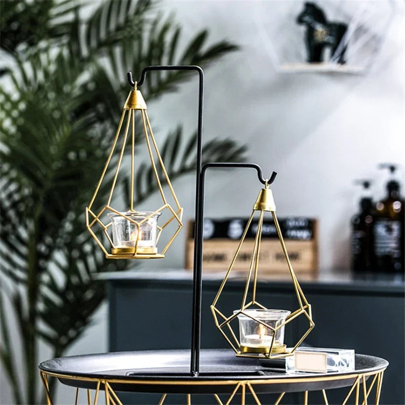 Hangende kaarsenhouder | Gefacetteerd diamantdesign | Metaal