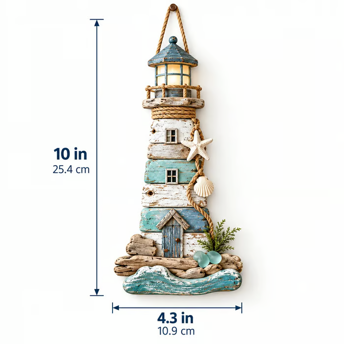 Drijfhouten vuurtoren wanddecoratie in een interieur met kuststijl