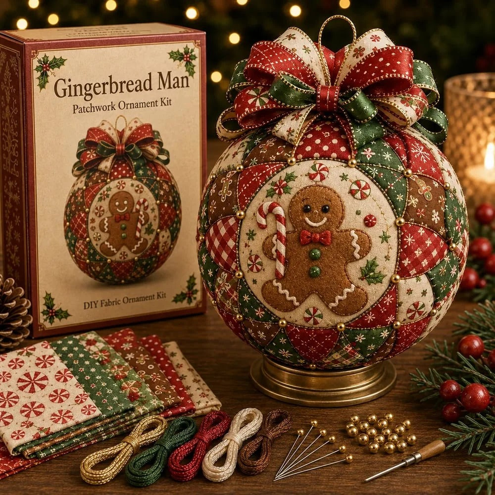 Kerstbal Doe-Het-Zelf Set | 3D Patchwork Stof | Stof & Kralen Inclusief | Geschikt voor Beginners