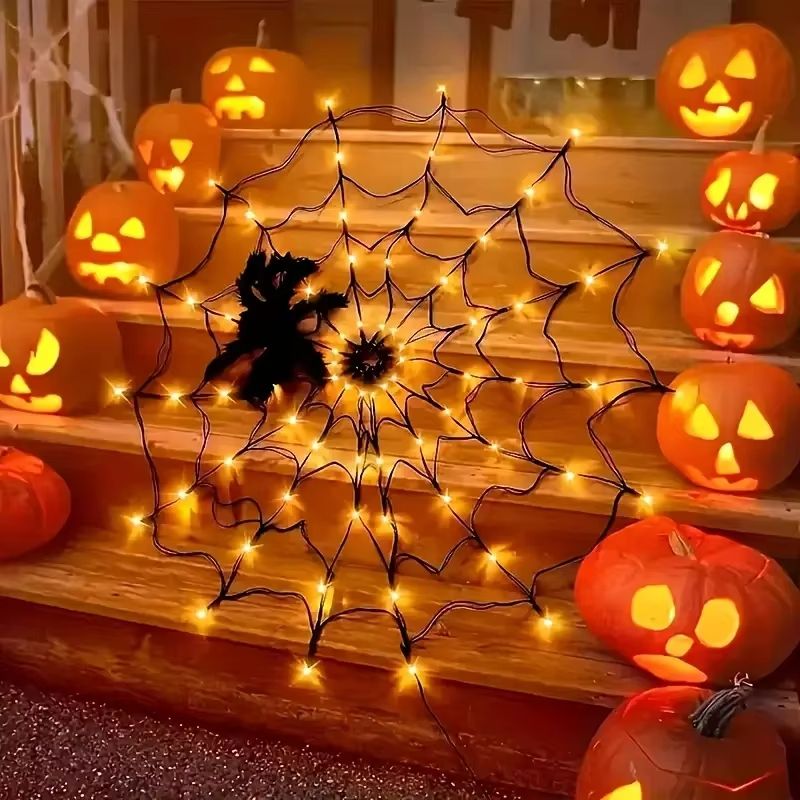 Nethalo Halloween-spinnennet met ledverlichting voor sfeervolle decoratie