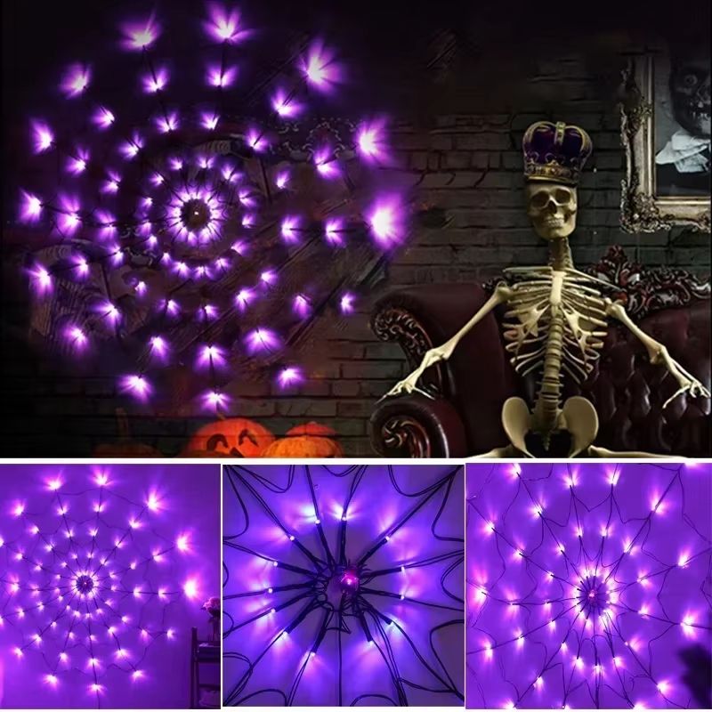 Ledverlichting verwerkt in een decoratief Halloween-spinnennet