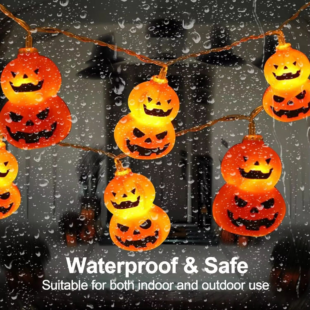 Halloweenverlichting met meerdere led-pompoenlampjes aan een slinger