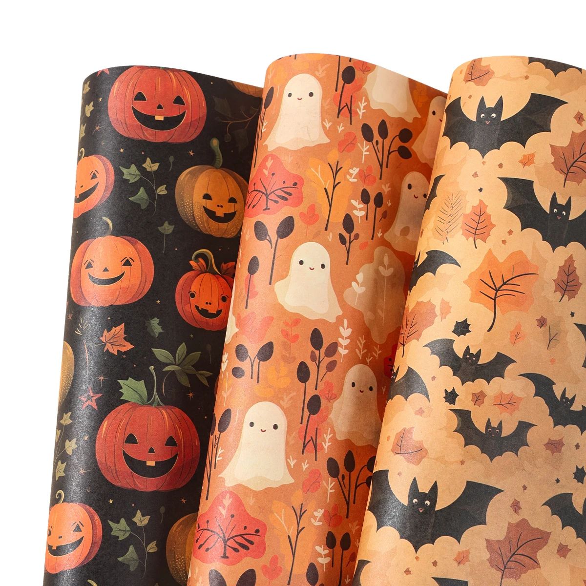 Vier vellen Halloween cadeaupapier met feestelijke motieven