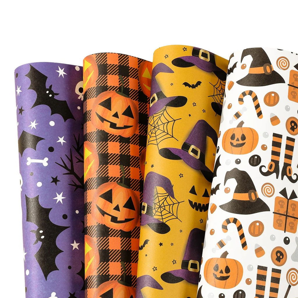 Halloween cadeaupapier met geesten, pompoenen en vleermuizen